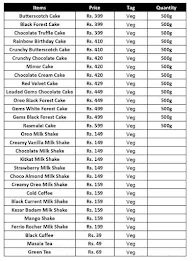 The Bake Shake menu 1