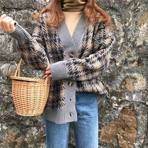 Title 19, Retro Cardigan Plaid Sweater Jacket Girl Studen...