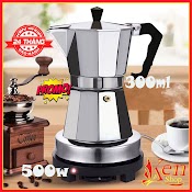 Bộ Ấm, Bình, Máy Pha Cafe Kèm Bếp Điện Mini Đa Năng - Phin Pha Cà Phê Moka Pot 300Ml