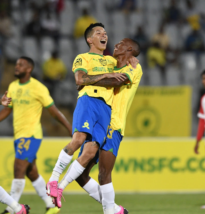 Matias Esquivel of Sundowns celebrates his goal during the Nedbank Cup last 32 against La Masia.