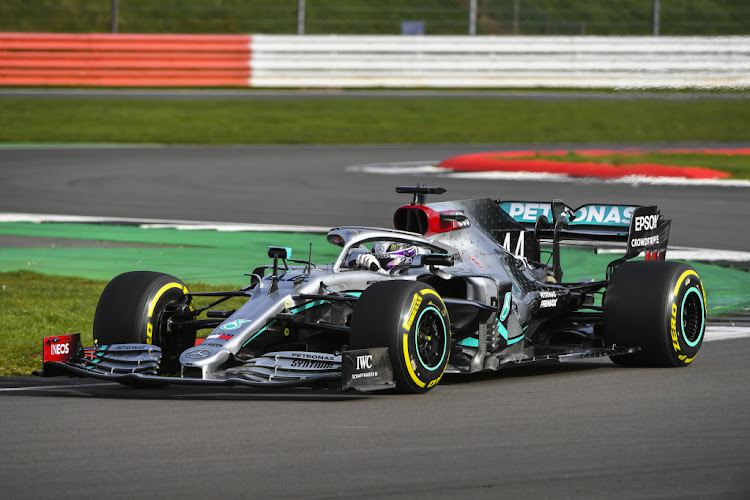 The new 2020 Mercedes F1 car being taken for its shakedown test.