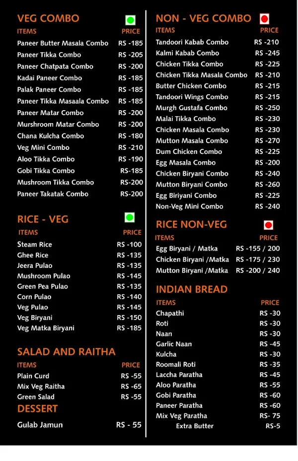 Hind Ka Chulah menu 