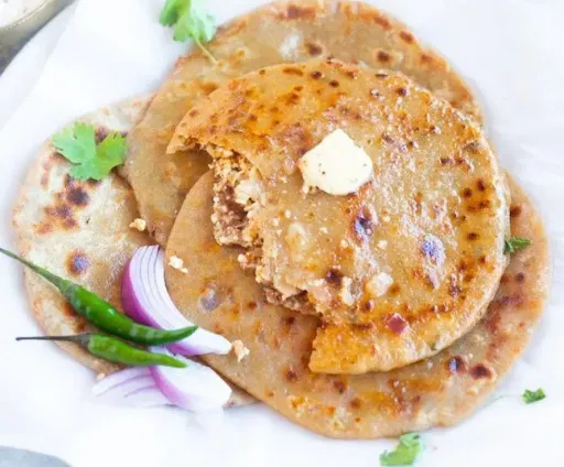 2 Loaded Paneer Onion Stuffed Paratha With Butter Topping