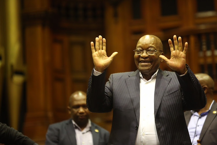 Former president Jacob Zuma arrives at the Durban City Hall for a Cosas briefing to talk about free education on July 6, 2018.