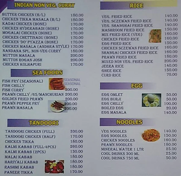 Nandasree menu 