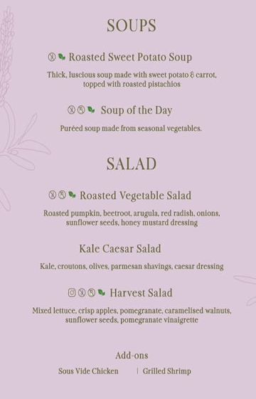 Sage & Lavender menu 