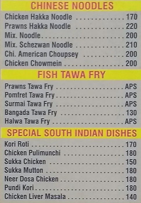 Krishna Family Bar & Restaurant menu 