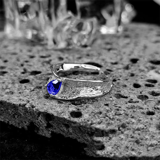 Title 4, Womens Sterling Silver Ring with Sapphire Text...