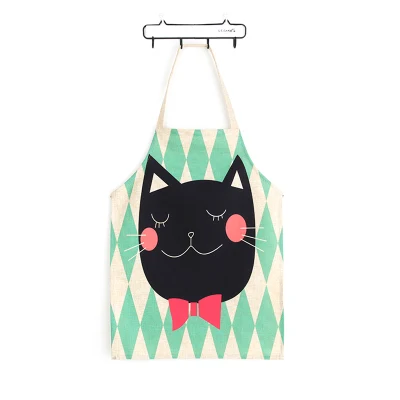 Tablier de cuisine et de salle de bain en coton et lin avec motif chat anime, mignon et anti-taches, pour parents et enfants.
