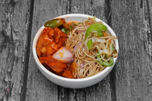 Chicken Hakka Noodles With Chicken Manchurian