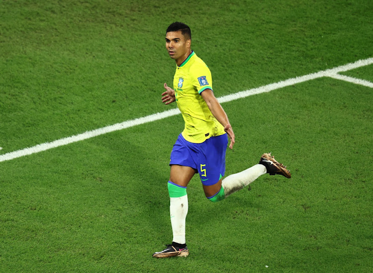 Brazil's Casemiro celebrates scoring their first goal against Switzerland in Doha, Qatar, November 28 2022. Picture: MARKO DJURICA/REUTERS