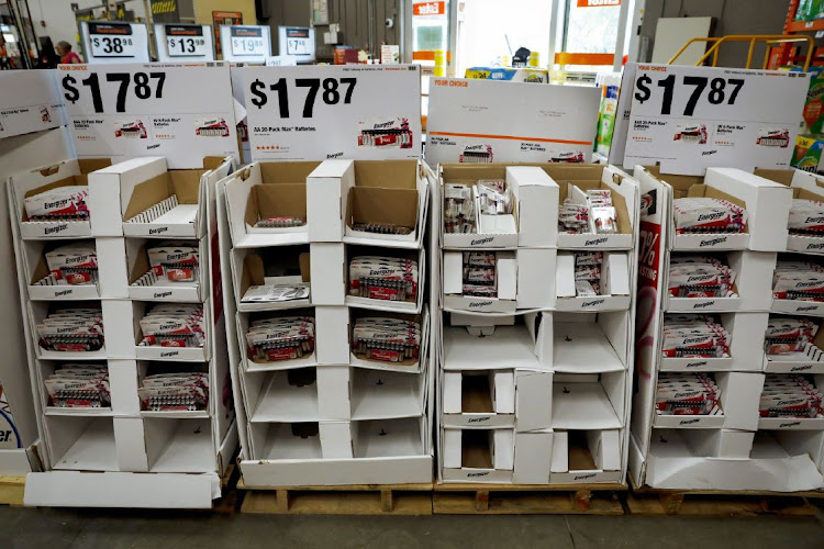 Battery packs at a Home Depot store ahead of Hurricane Ian in Tampa, Florida, the US, on September 27 2022. Picture: Picture BLOOMBERG/EVA MARIE UZCATEGUI