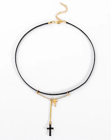 Female Cross Leather Necklace - 0