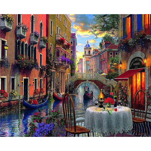Title 2, Framed DIY Oil Painting Digital Water City Veni...