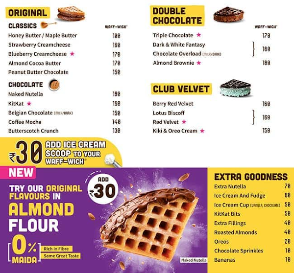 The Belgian Waffle Co menu 