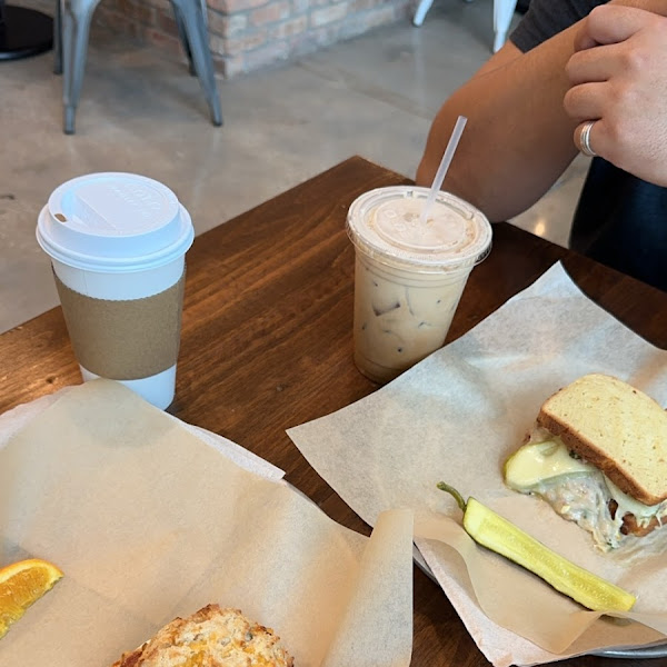 Gluten free hot Cuban sandwich and gf breakfast sandwich on a garlic cheddar biscuit!