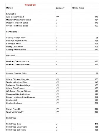 The Nosh menu 