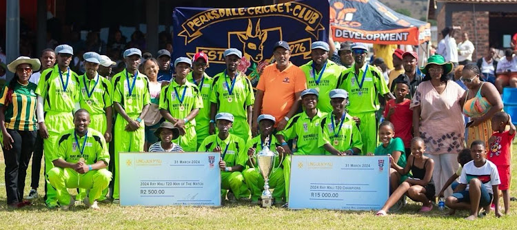 Perksdale Cricket ClubChandrans players, with some of their supporters, celebrate winning the Ray Mali T20 Challenge in Debe Nek on Sunday.