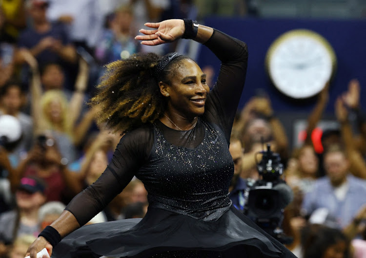 Serena Williams of the US celebrates winning her first round match against Montenegro's Danka Kovinic at the US Open in New York on August 29 2022. Picture: MIKE SEGAR / REUTERS