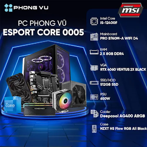 PC PV x GAM Esport Core 0005 Intel Core i5-12400F/16GB/512GB SSD/ GeForce RTX 4060