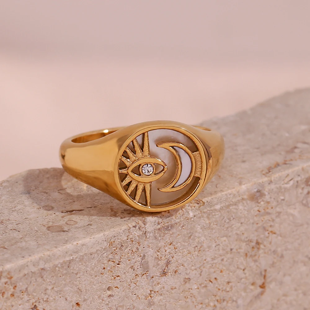 Title 3, Fashion Stainless Steel Plated 18K Gold Sun Moo...