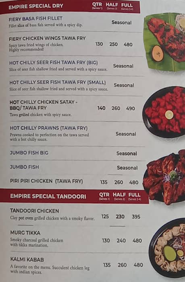 Empire Restaurant menu 