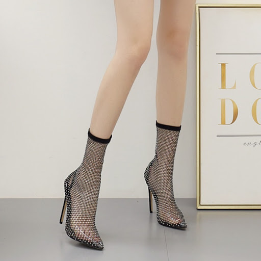 Title 3, Hollow Mesh Fishnet High-heel Ankle Boots for a...