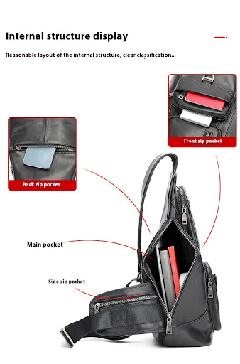 Title 4, Large capacity first layer cowhide chest bag, s...