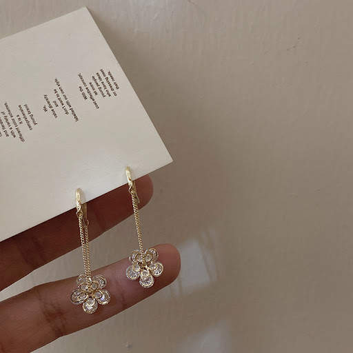 Title 3, Super Fairy Zircon Flower Tassel Long Earrings ...