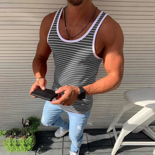 Title 5, Heren Casual Vest Ondergoed Vest Gestreept Fitn...