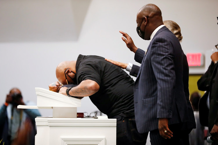 Terrence Floyd, brother of George Floyd, speaks during a prayer vigil the day before opening statements in the trial of former police officer Derek Chauvin, who is facing murder charges in the death of George Floyd, in Minneapolis, Minnesota, US, March 28, 2021.