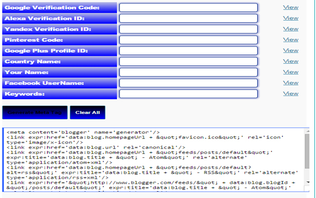 Blogger META tag generator chrome extension