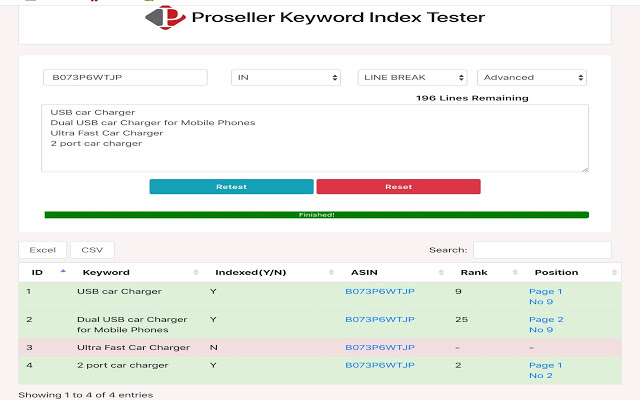 Proseller Amazon Keyword index & Rank tester