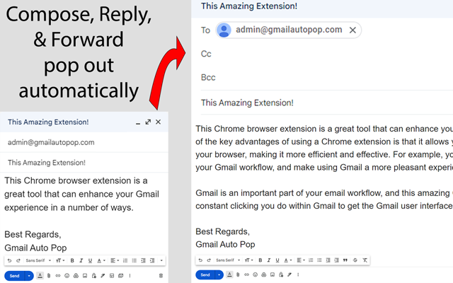 Gmail Auto Pop Out Reply Forward Show CC BCC Preview image 3