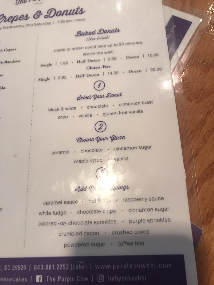 The Purple Cow gluten-free menu