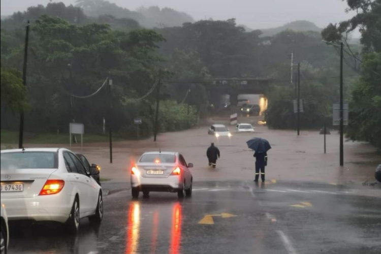 Flooding in Amanzimtoti, south of Durban, on Monday morning.