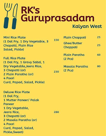 Rk's Guruprasadam menu 