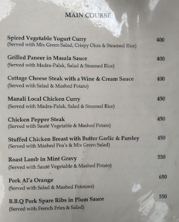 Highland Burger Grill menu 