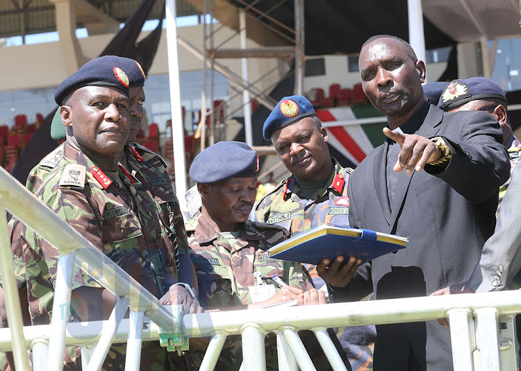 Col (Fr) Benjamin K. Maswili takes commanders through preparations at Nyayo Stadium in Nairobi on February 7, 2020.
