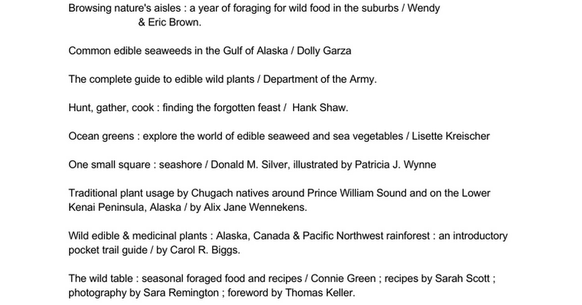 Edible Seashore: a Booklist for Southeast Alaska Harvesting