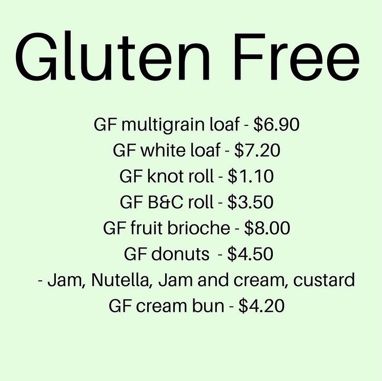 Rainforest Bakery gluten-free menu