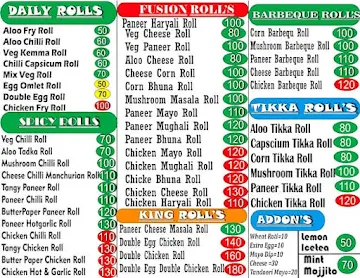 Rolls Paradise menu 