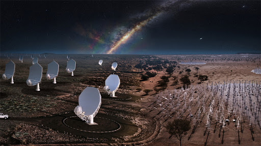 The two SKA sites in Australia and South Africa will look like this when the telescopes are complete. (Source: SKA Observatory)