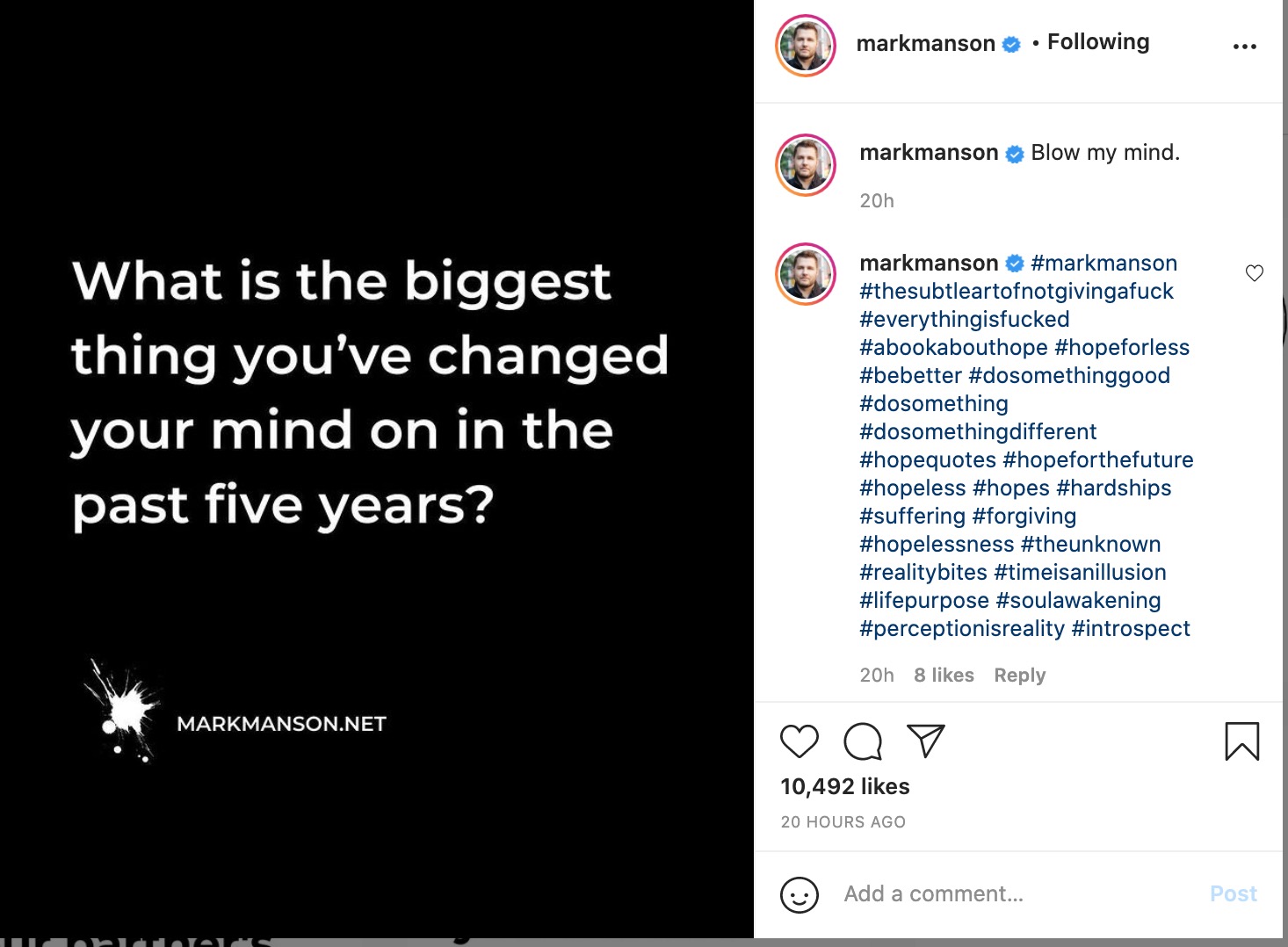 mark manson ig post