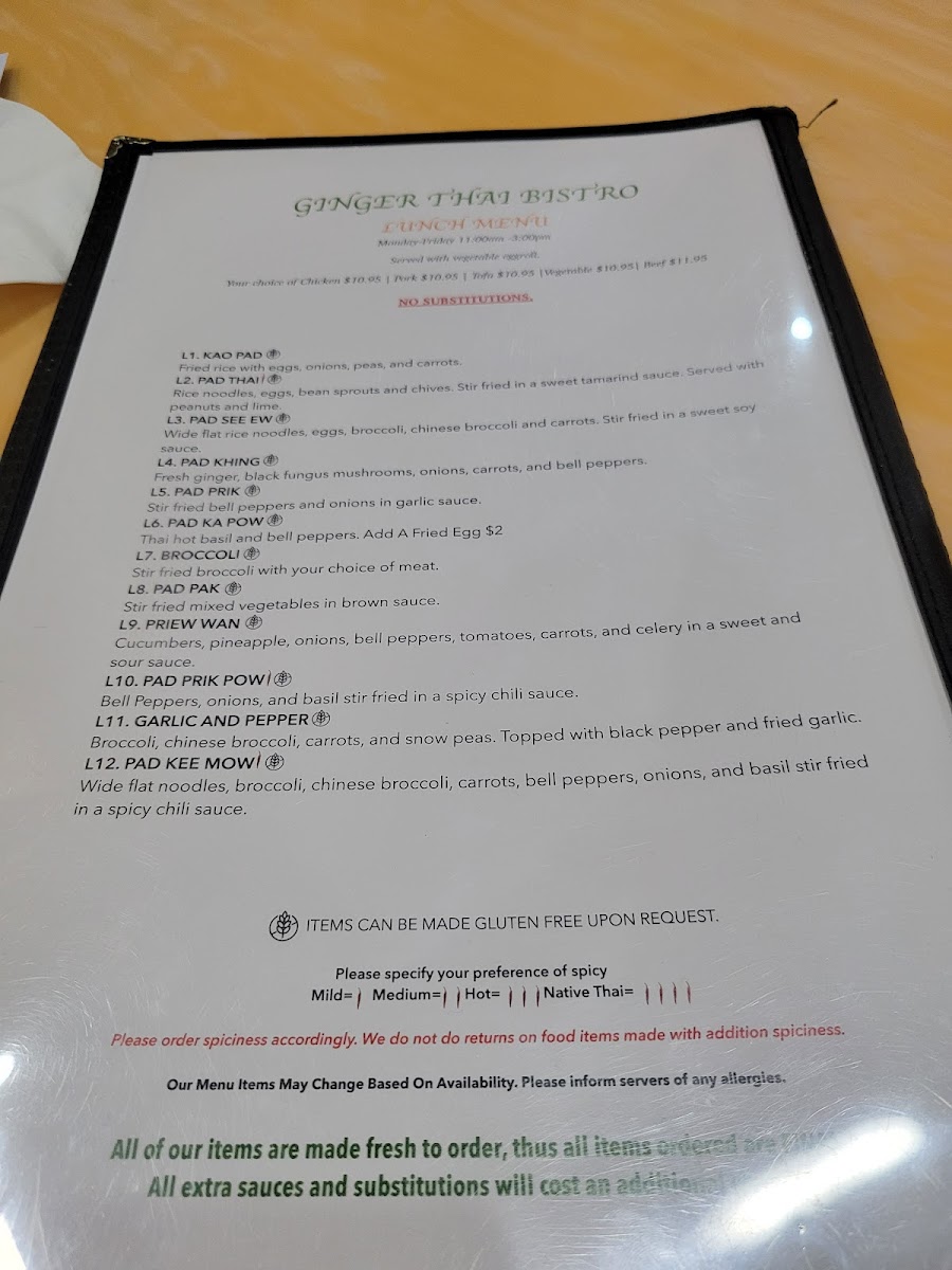 Lunch menu