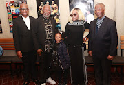 Minister of sports, arts and culture, Zizi Kodwa, Dr John Kani, his wife Mandy, one of their grandchildren Alicia Kani and former president Thabo Mbeki at the Market Theatre in Newtown. 