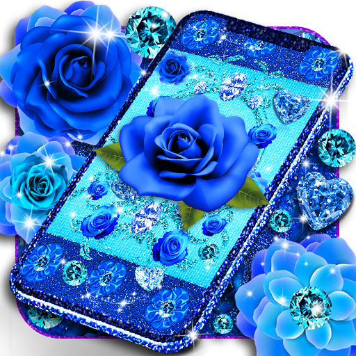 Royal blue diamonds and roses live wallpaper