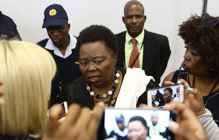 Acting Director General of GCIS, Phumla Williams talks to journalists after giving evidence at the state capture commission.