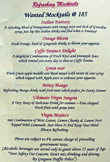 Caffe Tonino menu 