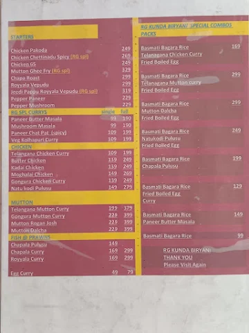 RG Kunda Biryani menu 